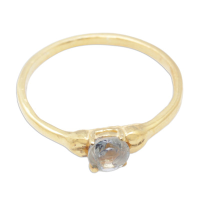 18k Gold-Plated Solitaire Ring with Faceted Blue Topaz Gem