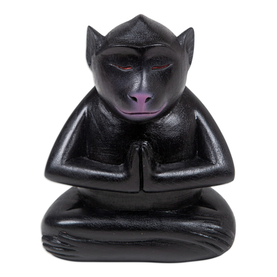 Handcrafted Black Suar Wood Monkey Statuette from Bali