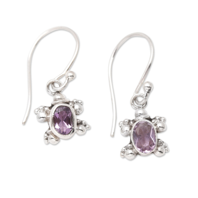 Faceted Amethyst Tortoise Dangle Earrings Crafted in Bali