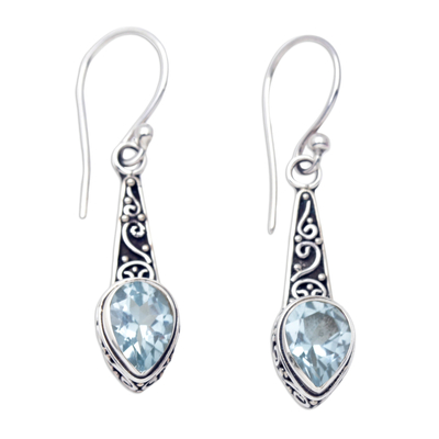 Faceted Two-Carat Blue Topaz Dangle Earrings Crafted in Bali