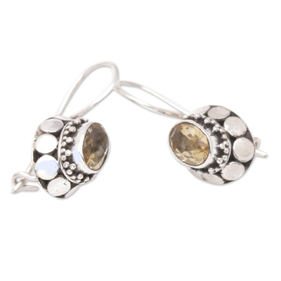 Sterling Silver Drop Earrings with Faceted Citrine Stones