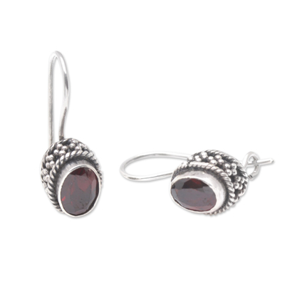 Sterling Silver Drop Earrings with Two-Carat Garnet Gems