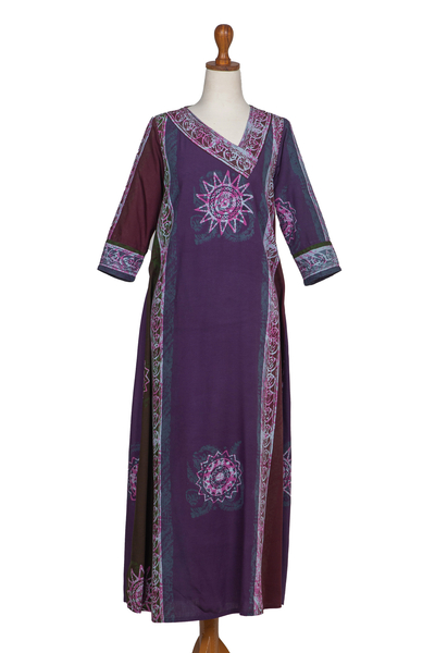 Handmade Batik Rayon Maxi Dress with Traditional Details