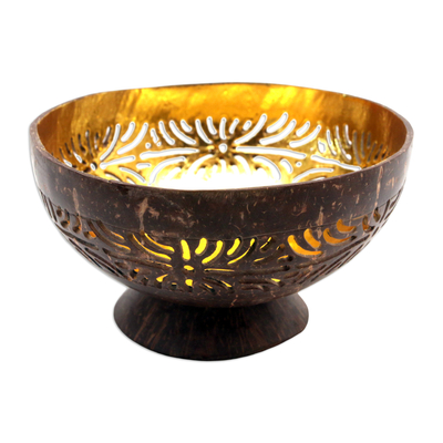 Brown and Golden Coconut Shell Catchall Hand-Carved in Bali