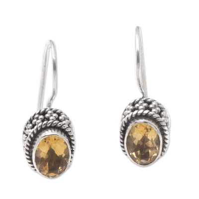 Sterling Silver Drop Earrings with One-Carat Citrine Gems
