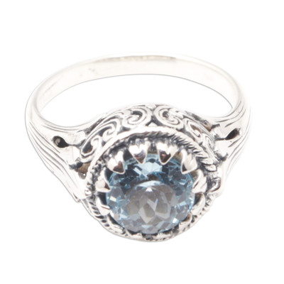 Sterling Silver Cocktail Ring with Two-Carat Blue Topaz Gem