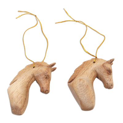 Pair of Jempinis Wood Horse Ornaments Hand-Carved in Bali