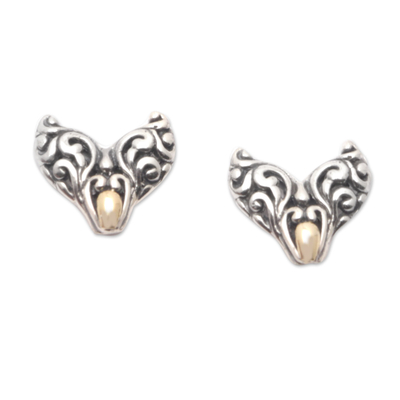 18k Gold-Accented Silver Stud Earrings with Whale Tail Motif