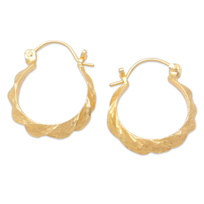 18k Gold-Plated Brass Hoop Earrings with Hammered Finish