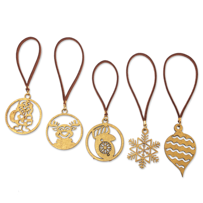 Handcrafted Gold-Toned Christmas Ornaments (Set of 5)