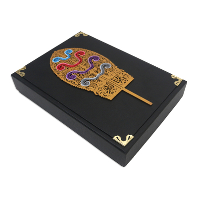 Black Linen Paper Decorative Box with Traditional Pattern