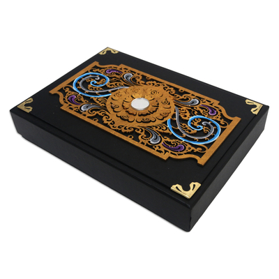 Black Linen Paper Decorative Box with Floral Pattern