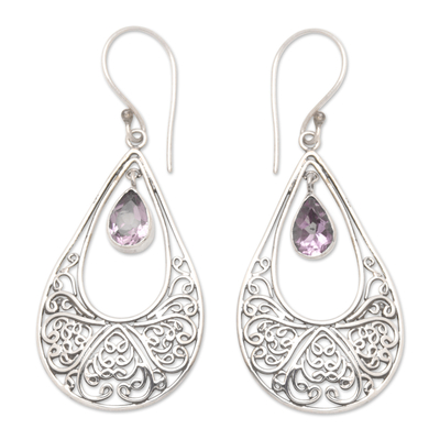 Polished Amethyst and Sterling Silver Dangle Earrings
