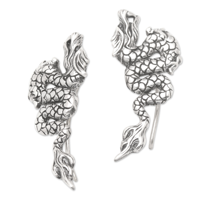Sterling Silver Dragon Drop Earrings Crafted in Bali