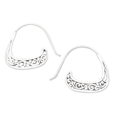 Sterling Silver Half-Hoop Earrings with Rowboat Motif