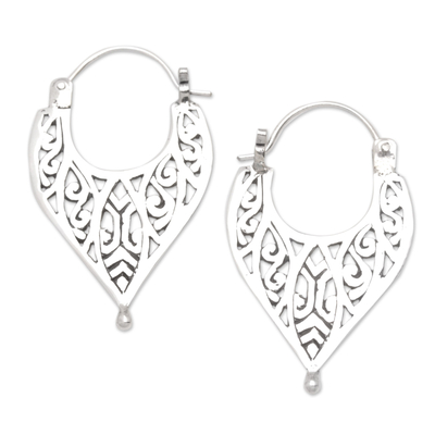Sterling Silver Hoop Earrings with Openwork Accents