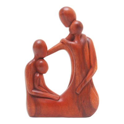 Hand-Carved Family Suar Wood Sculpture from Bali