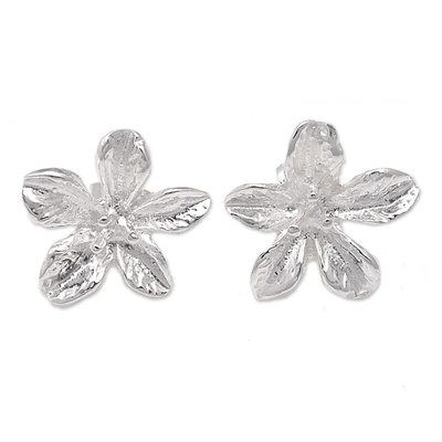 Sterling Silver Lily Button Earrings Crafted in Bali
