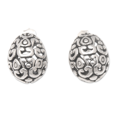 Sterling Silver Button Earrings with Traditional Patterns