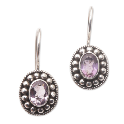 Sterling Silver Drop Earrings with One-Carat Amethyst Gems
