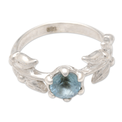 Sterling Silver Floral Solitaire Ring and 1-Carat Blue Topaz