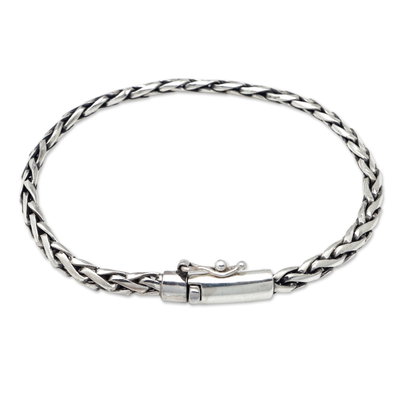 Polished Sterling Silver Wheat Chain Bracelet from Bali