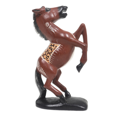 Hand-Carved Suar Wood Horse Sculpture Painted in Bali