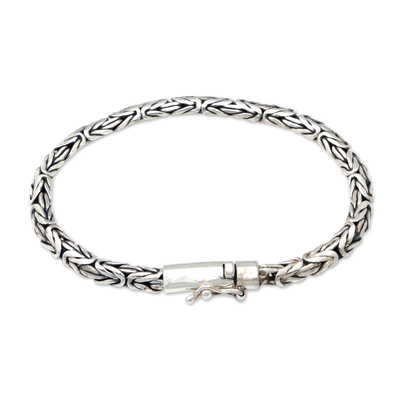 Polished Sterling Silver Borobudur Chain Bracelet from Bali