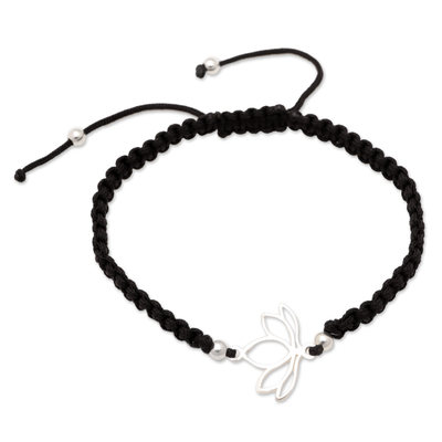 Handcrafted Black Macrame Bracelet with Lotus Pendant