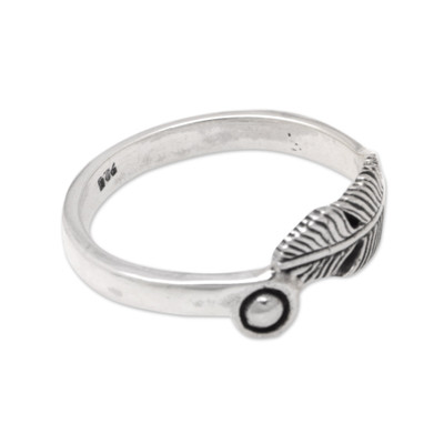 Feather-Themed Sterling Silver Band Ring in Polished Finish