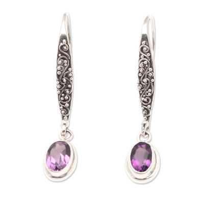 Sterling Silver and Amethyst Dangle Earrings Crafted in Bali