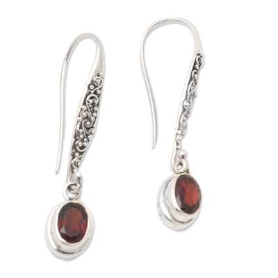 Sterling Silver and Garnet Dangle Earrings Crafted in Bali