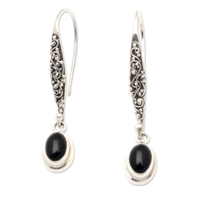 Sterling Silver and Onyx Dangle Earrings Crafted in Bali