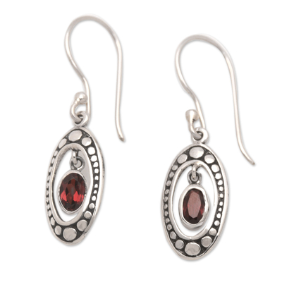 Sterling Silver and Garnet Armadillo-Themed Dangle Earrings