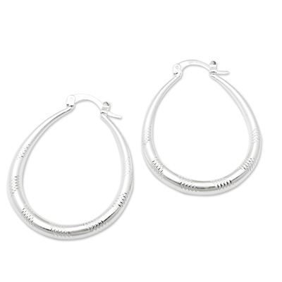 Balinese Sterling Silver Hoop Earrings in a Polished Finish