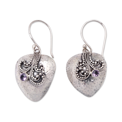 Amethyst and Sterling Silver Heart-Shaped Dangle Earrings