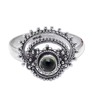 Sterling Silver Cocktail Ring with Natural Peridot Cabochon