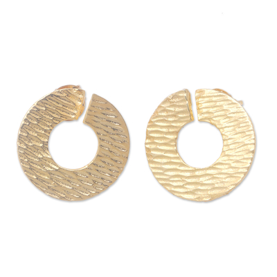 Round Hammered 18k Gold-Plated Brass Button Earrings