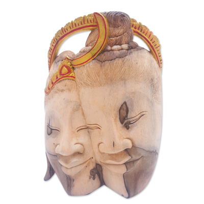 Handcrafted Shiva and Parvati Hibiscus Wood Mask from Bali