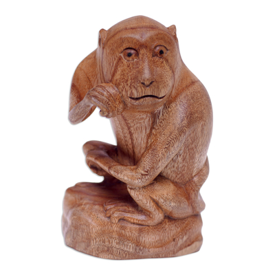Monkey-Themed Jempinis Wood Sculpture Handcrafted in Bali