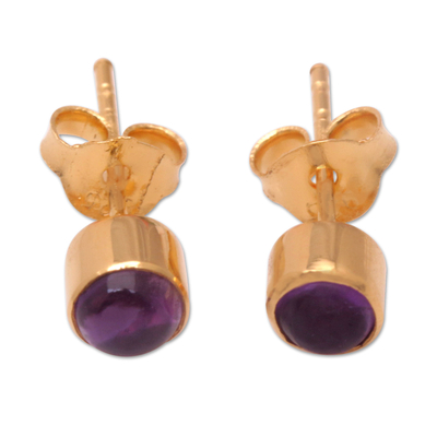 18k Gold-Plated Stud Earrings with Amethyst Stone from Bali
