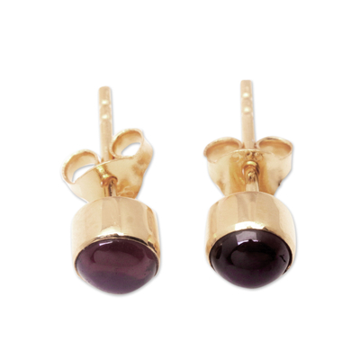 18k Gold-Plated Stud Earrings with Garnet Stone from Bali