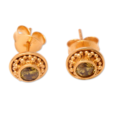 18k Gold-Plated Peridot Stud Earrings Crafted in Bali