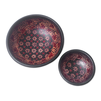 Red and Black Wadang Wood Batik Centerpieces (Set of 2)