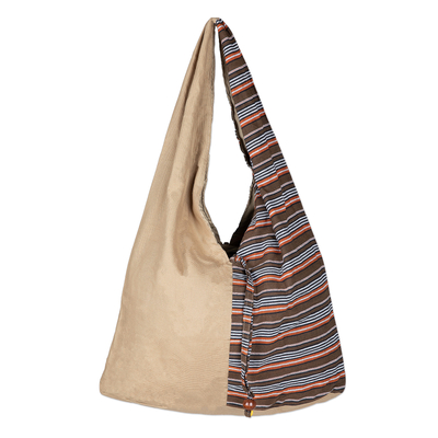 Handcrafted Brown Striped Cotton Shoulder Bag from Java