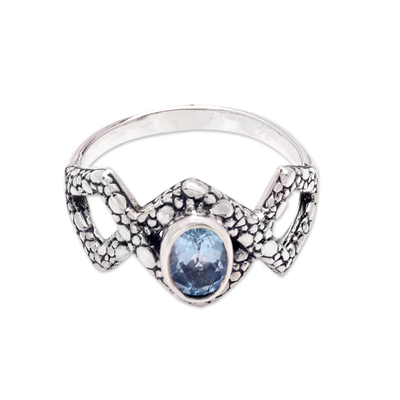 Geometric Sterling Silver Cocktail Ring with Blue Topaz Gem