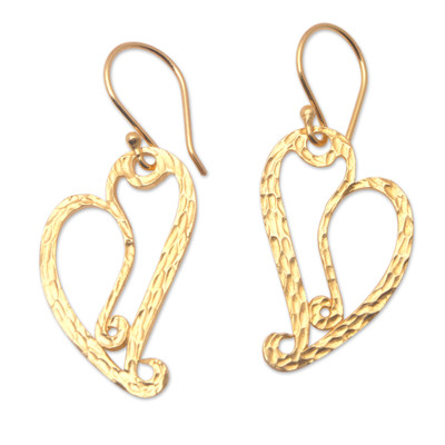 Hammered 18k Gold-Plated Heart-Shaped Dangle Earrings