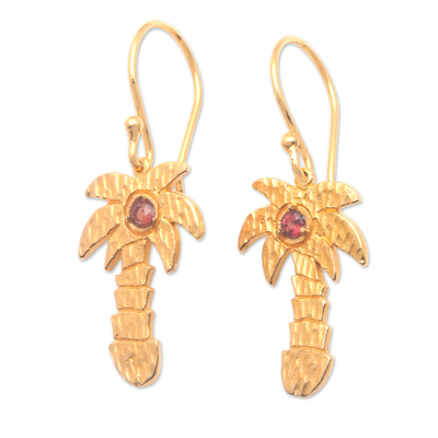 18k Gold-Plated Tropical Dangle Earrings with Garnet Stones