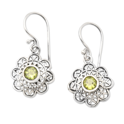 Floral Sterling Silver Dangle Earrings with 1-Carat Peridot