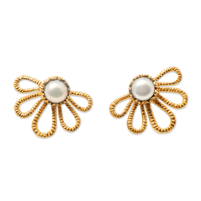 22k Gold-Plated Ear Jacket Earrings with Grey Pearls